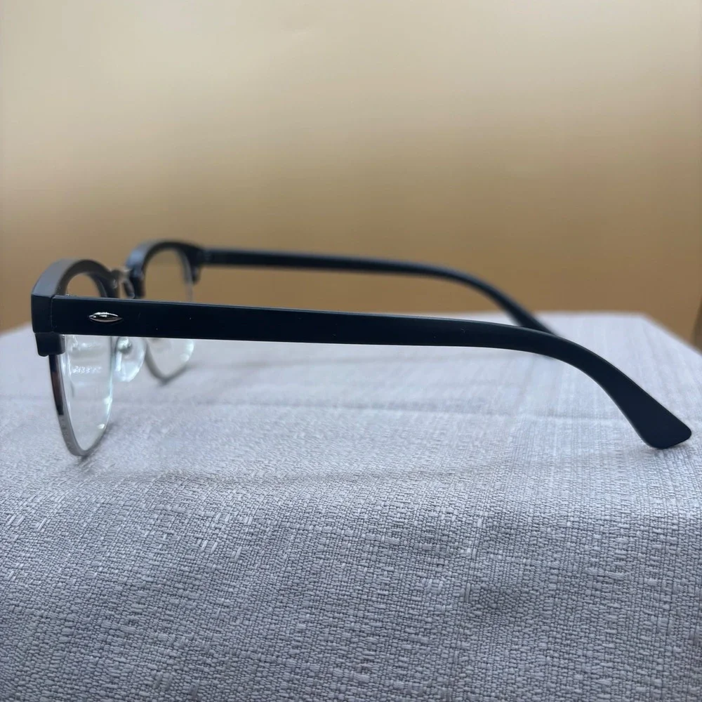 Clubmaster Blue Light Glasses Unisex 49mm Black Silver Excellent Dark Academia